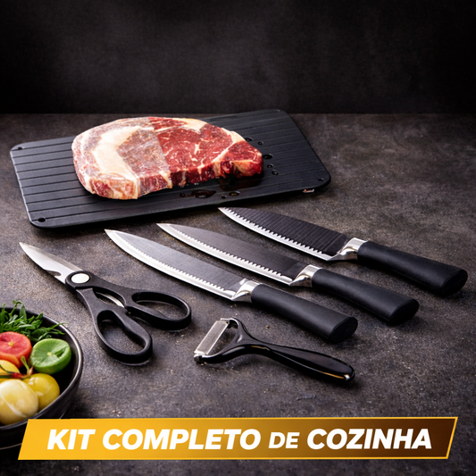 Kit Conjunto de Facas Profissionais 6 Peças + Tábua de Descongelamento Rápido