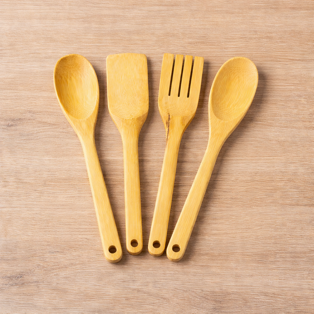 Kit 5 Utensílios de Madeira Bambu